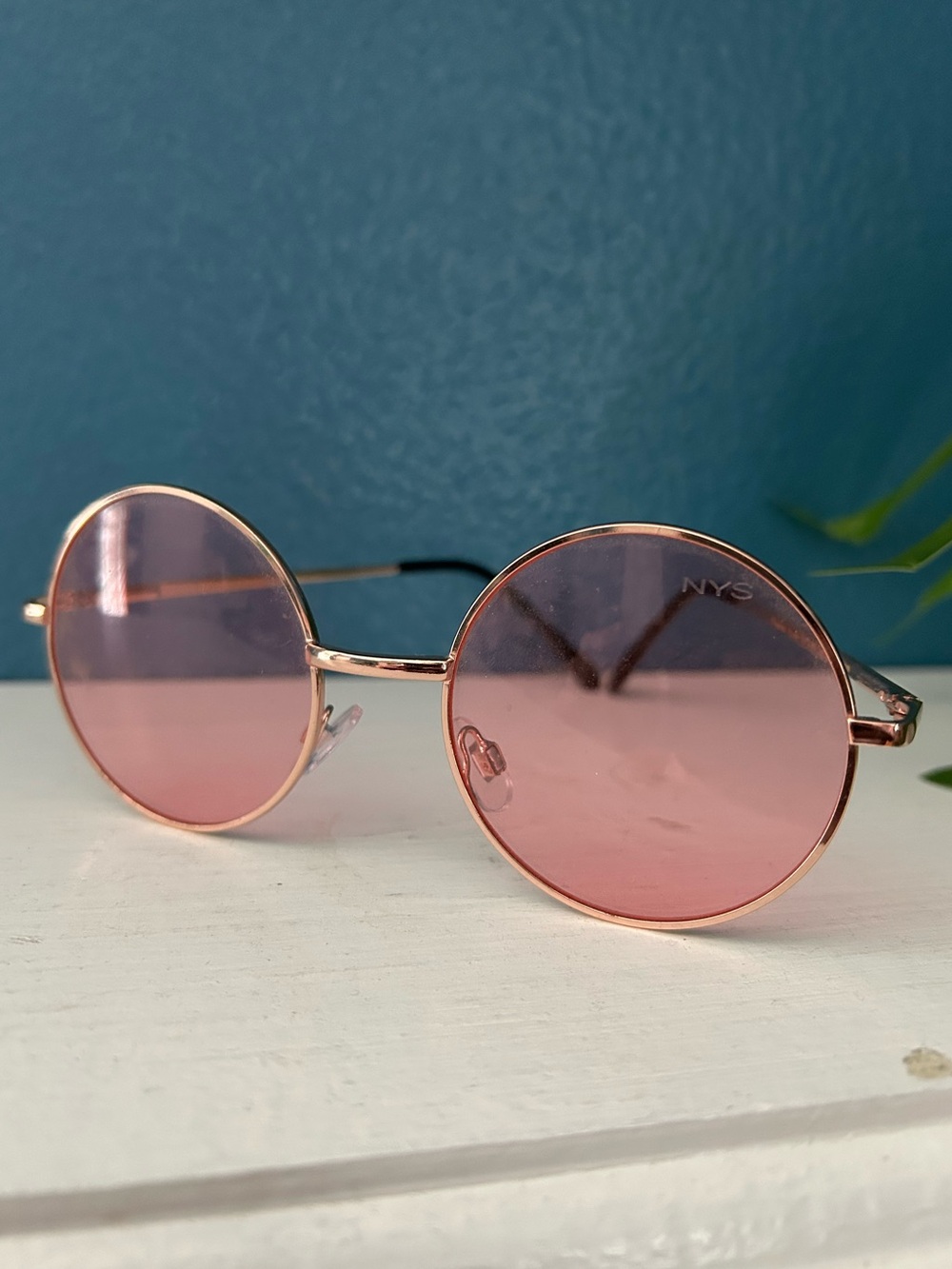 Pink Round Sunglasses with Gold Frames - Picture 2 of 7